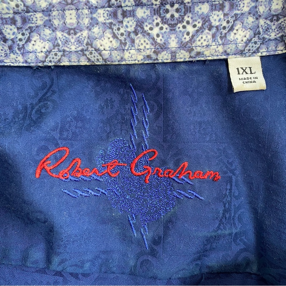 Men's Robert Graham Blue Paisley Jacquard Button Down Flip Cuff Shirt Size XL - Picture 15 of 16